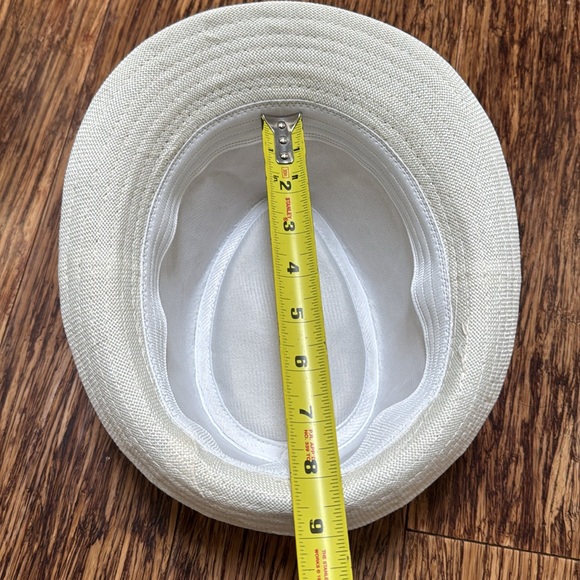 Vintage cream off-white black trim woven fabric fedora hat one size - Picture 12 of 13